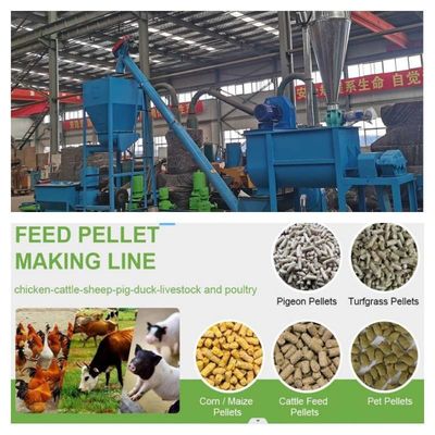 CE 3000 kg/h Línea de producción de pellets para piensos para aves de corral y animales Color personalizado